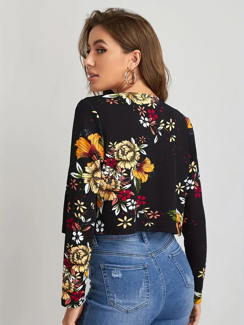 Fiona - Elegant blazer with opening at the front and floral pattern