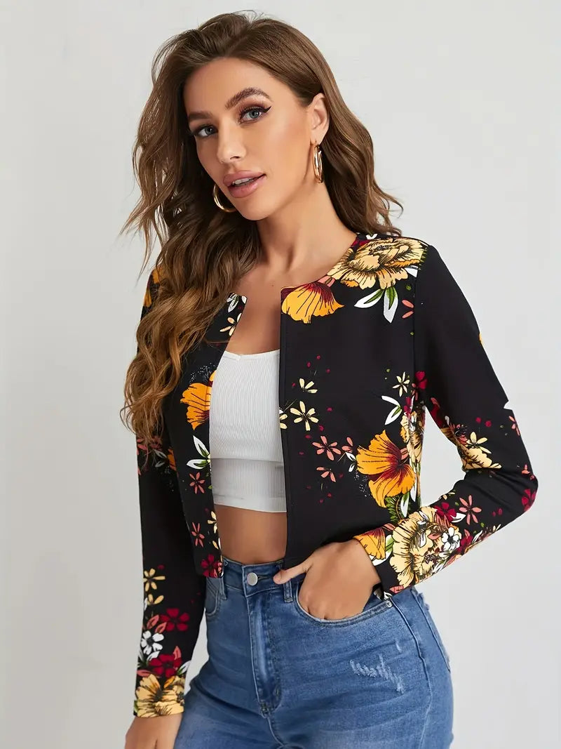 Fiona - Elegant blazer with opening at the front and floral pattern