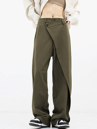 Pauline - Wide trousers with asymmetric and overlapping buttons
