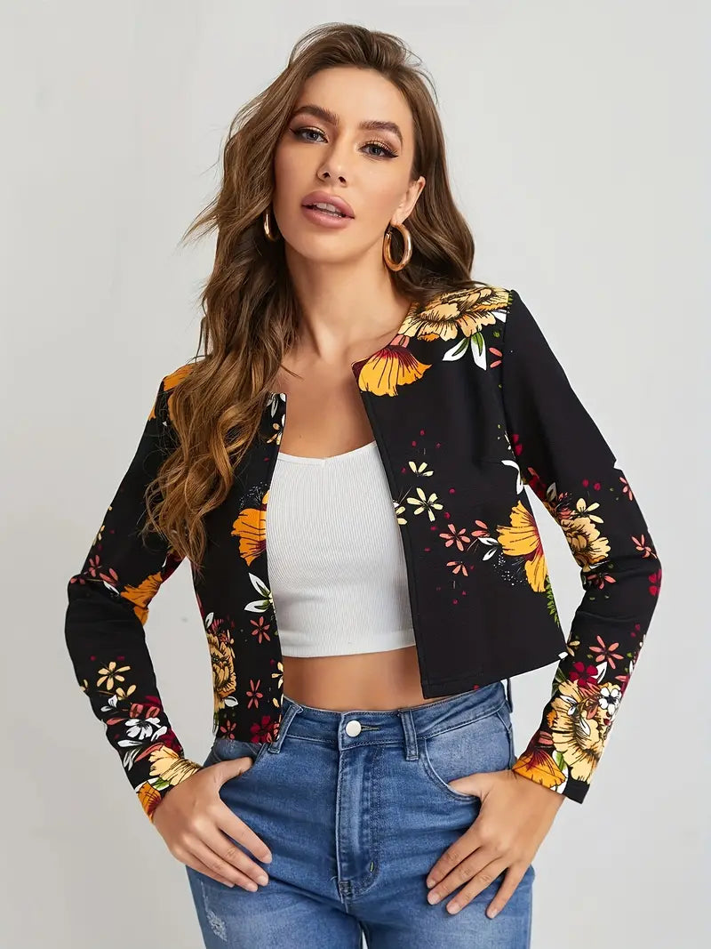Fiona - Elegant blazer with opening at the front and floral pattern