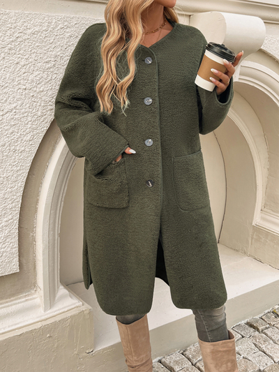 Noa - Knee-length women's cardigan coat with pockets