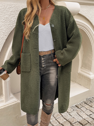 Noa - Knee-length women's cardigan coat with pockets