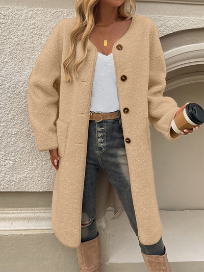 Noa - Knee-length women's cardigan coat with pockets